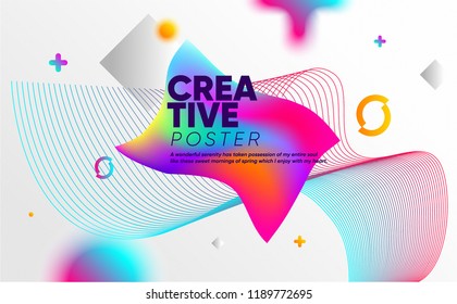 Abstract Style poster with colorful elements. Creative vector illustration with bright neon mesh, 80's - 90's trend.