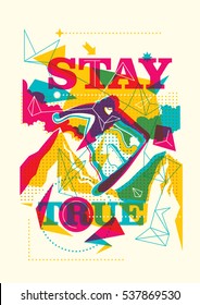 Abstract style poster with snowboarder. Vector illustration.