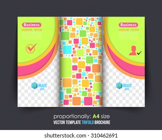 Abstract Style Rounded Squares and Elements Summer Colors Concept Tri-fold Design and Brochure, Catalog Vector Template 