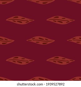 Abstract style seamless floral pattern with doodle leaf silhouettes print. Maroon palette artwork. Decorative backdrop for fabric design, textile print, wrapping, cover. Vector illustration.