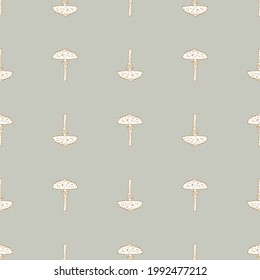 Abstract style seamless pattern with fall seasonal mushroom elements. Pastel blue background. Simple style. Stock illustration. Vector design for textile, fabric, giftwrap, wallpapers.