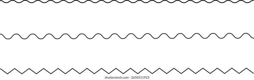 Abstract style Set of seamless borders zigzag. Graphic design elements. pattern on black. Wave line ,curvy line. Abstract style zigzag line. Vector illustration.	