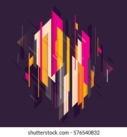 Abstract style, technology background with various geometric shapes in color. Vector illustration.