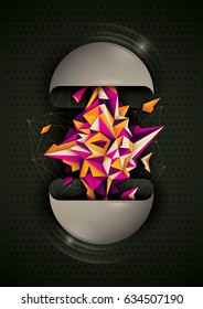 Abstract style technology illustration in color, with various geometric objects. Vector illustration.