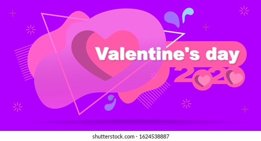 Abstract style of Valentine's Day 2020 pink on a blue background. The love festival of the new generation in February. copy space of banner