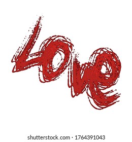 Abstract style vector element of the word 'love' in artistic brush strokes.