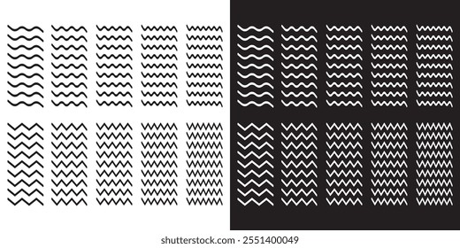 Abstract style zigzag lines. zigzag lines pattern on black. Wave line ,wavy pattern and squiggly horizontal curvy lines. Vector illustration.