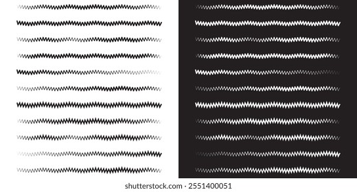 Abstract style zigzag lines. zigzag lines pattern on black. Wave line ,wavy pattern and squiggly horizontal curvy lines. Vector illustration.