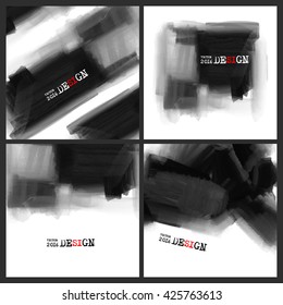 Abstract stylish background Black ink paint. Black blot isolated on white square. Grunge watercolor banner. Painting. Wallpaper with empty space for your text. Vector illustration set.