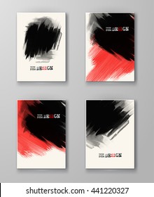 Abstract stylish background black red ink paint. Black red blot isolated on white. Grunge watercolor banner. Painting. Wallpaper with empty space for your text. Brochure set. Vector illustration.