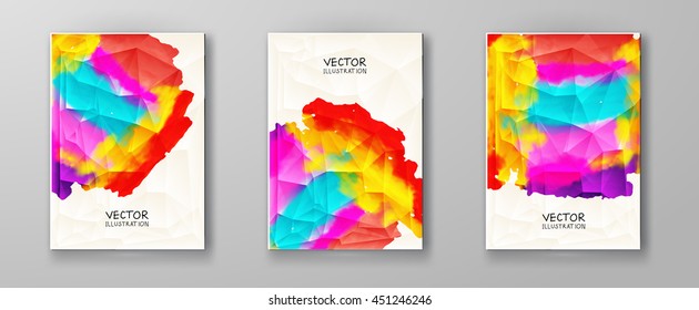 Abstract stylish background color ink paint. Multicolor blot isolated on white. Grunge watercolor banner. Painting. Wallpaper with empty space for your text. Brochure set. Vector illustration.