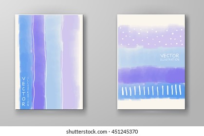 Abstract stylish background purple blue ink paint. Purple blue blot isolated on white. Grunge watercolor banner. Painting. Wallpaper with empty space for your text. Brochure set. Vector illustration.