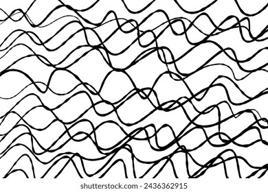 Abstract stylish black and white background, random wavy lines, vector