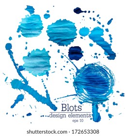 Abstract stylish blue ink blots. Vector illustration 