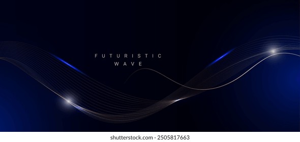 Vector de fondo oscuro de diseño de onda azul con estilo abstracto