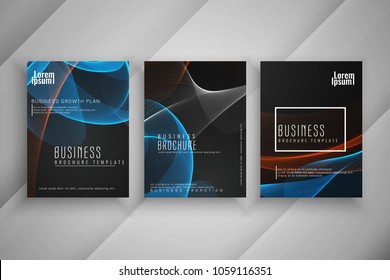 Abstract stylish business brochure wavy template design set