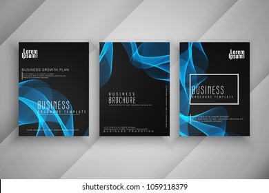 Abstract stylish business brochure wavy template design set