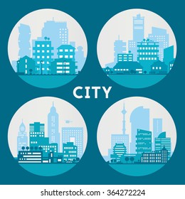 Abstract stylish cityscape circle background. Four banners collection