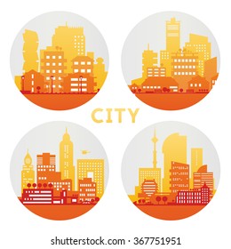 Abstract stylish cityscape circle background. Four banners collection