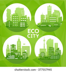 Abstract stylish cityscape circle background. Four banners collection