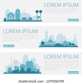 Abstract stylish cityscape infographics. Infographics elements collection with town, city, farm and industrial districts