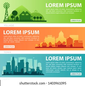 Abstract stylish cityscape infographics. Infographics elements collection with town, city, farm and industrial districts