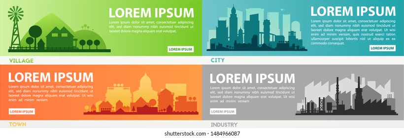 Abstract stylish cityscape infographics. Infographics elements collection with town, city, farm and industrial districts