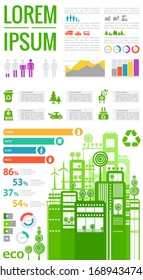 Abstrakte, stylische Stadtinfografien. Infografik Elemente Sammlung mit Stadtelementen, menschlichen und natürlichen Ressourcen und Bevölkerungsstatistik.