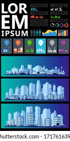 Abstract stylish cityscape infographics. Infographics elements collection with town, city elements