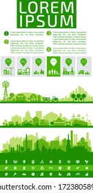 Infografías abstractas del paisaje urbano. Recopilación de elementos informativos con elementos de la ciudad, recursos humanos y naturales y estadísticas de población.