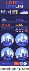 Abstract stylish cityscape infographics. Infographics elements collection with city elements, human and natural resourses and population statistics.