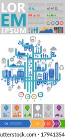Abstract stylish cityscape infographics. Infographics elements collection with town, city elements