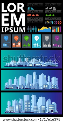 Abstract stylish cityscape infographics. Infographics elements collection with town, city elements