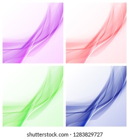 Abstract stylish color wave design elements - set of 4 color wave backgrounds.  For flyer, brochure and websites design. Vector illustration.