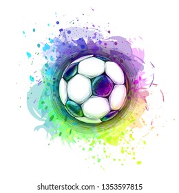 Abstract stylish conceptual design of a digital soccer ball from splash of watercolors. Vector illustration of paints