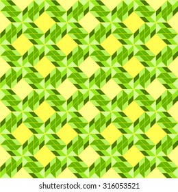 Abstract stylish decorative seamless pattern with different geometrical shapes of yellow and green shades