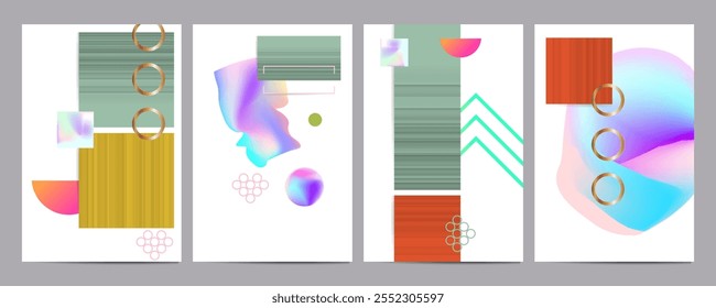 Abstract stylish gradient with holographic foil. 90s, 80s. Gradient mesh cover set of backgrounds texture foil pearl shades
