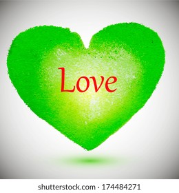 Abstract stylish green heart, acrylic paint. Vector illustration 