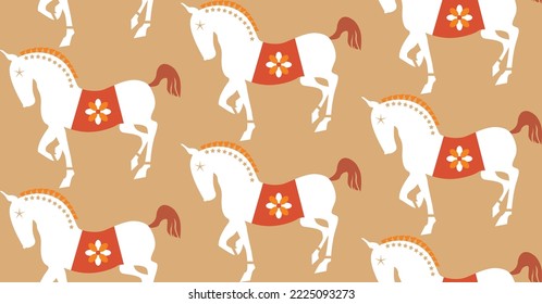 Abstract Stylish Horses Seamless Pattern Trendy Fashion Colors Elegant Hand Drawn Pattern Minimal Silhouette Icons Animal Design Sandy Brown Background