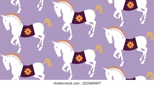 Abstract Stylish Horses Seamless Pattern Trendy Fashion Colors Elegant Hand Drawn Pattern Minimal Silhouette Icons Animal Design Lilac Background