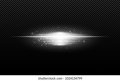Abstract stylish light effect on a transparent background. White glowing neon lines in motion. White luminous dust and glare. Flash Light. luminous way. Vector illustration. EPS 10