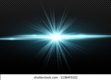 Abstract stylish light effect on a transparent background. Bright glowing star. Bright flares. Blue rays. Explosion. Vector illustration. EPS 10