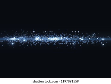 Abstract stylish light effect on a black background. Blue glowing neon line. Blue luminous rounds and glares. luminous trail.