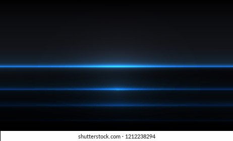 Abstract stylish light effect on black background. Blue glowing neon lines. Glowing trail. Vector illustration. Dimming levels.