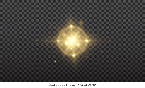 Abstract stylish light effect on transparent background. Golden glowing neon sparks. Glowing trail. Vector illustration.