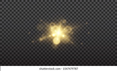 Abstract stylish light effect on transparent background. Golden glowing neon lines. Glowing trail. Vector illustration. Dimming levels.