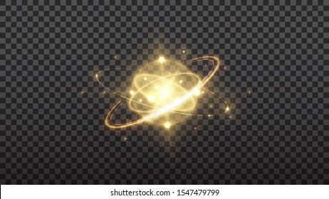 Abstract stylish light effect on transparent background. Golden glowing neon sparks. Glowing trail. Vector illustration.