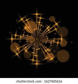 Abstract stylish light effect on a black transparent background. Yellow dust yellow sparks and golden stars shine with special light. Vector sparkles Sparkling magical dust particles.