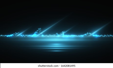 Abstract stylish light effect on black background. Blue glowing neon lines. Glowing trail. Vector illustration. Dimming levels