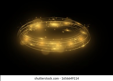Abstract stylish light effect on a black transparent background. Yellow dust yellow sparks and golden stars shine with special light.Christmas